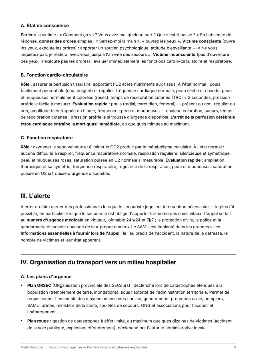 Secourisme et urgences, Premiers secours et détresses respiratoires, page 4